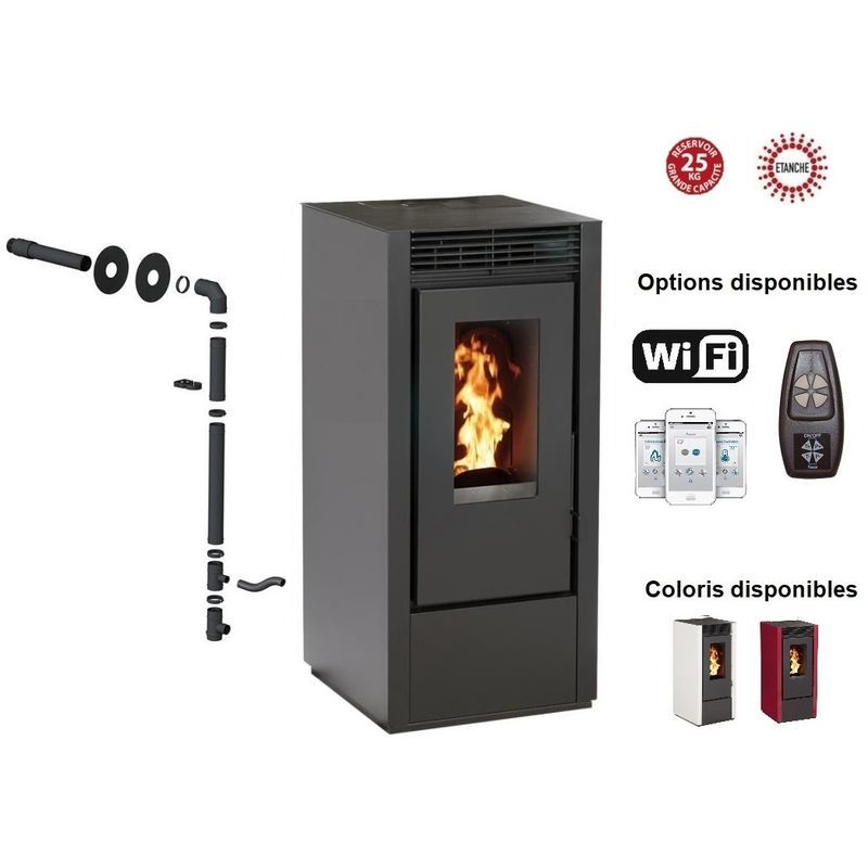 Kit ETANCHE sortie ventouse Noir Mat INTERSTOVES PACK INTERSTOVES Po/êle /à granules MARINA 11KW ETANCHE Noir option wifi