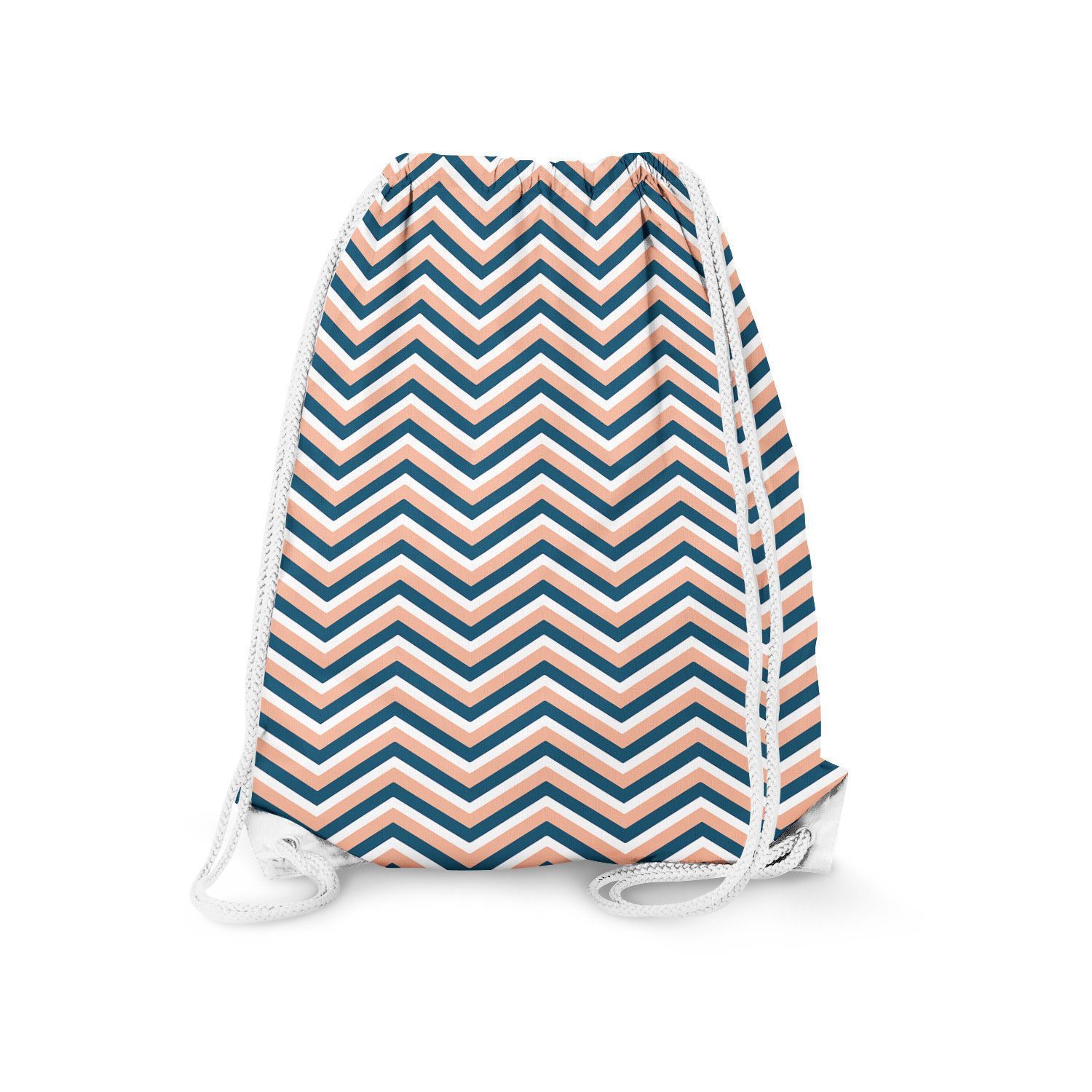 Coral Navy Chevron Drawstring Bag Heavy Cotton Canvas Coral Navy Chevron Drawstring Bag Heavy Cotton Canvas