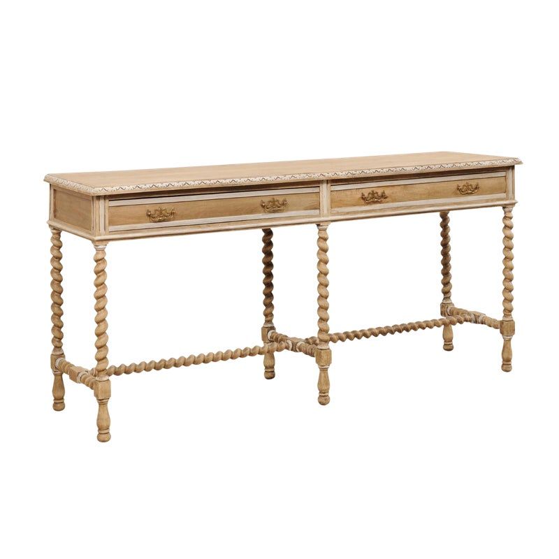 Vintage English Ash Wood Console Table On Barley Twist Legs With Vintage English Ash Wood Console Table
