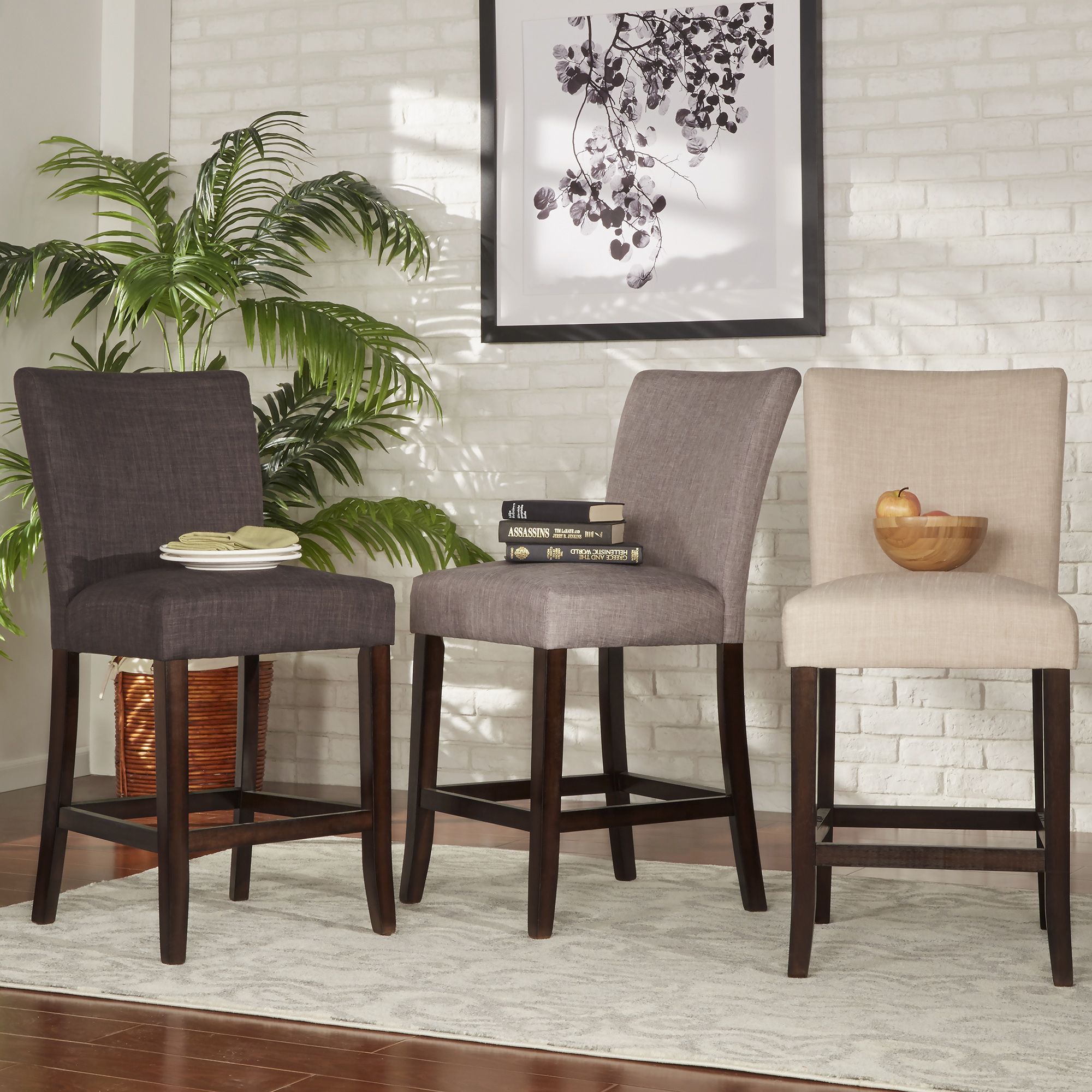 Update The Look Of Your Dining Set With This Two Tribeca Home Update The Look Of Your Dining Set With This Two Tribeca Home Counter Height Chairs Featuring Linen Upholstery And Spring Cushion Seats On Solid