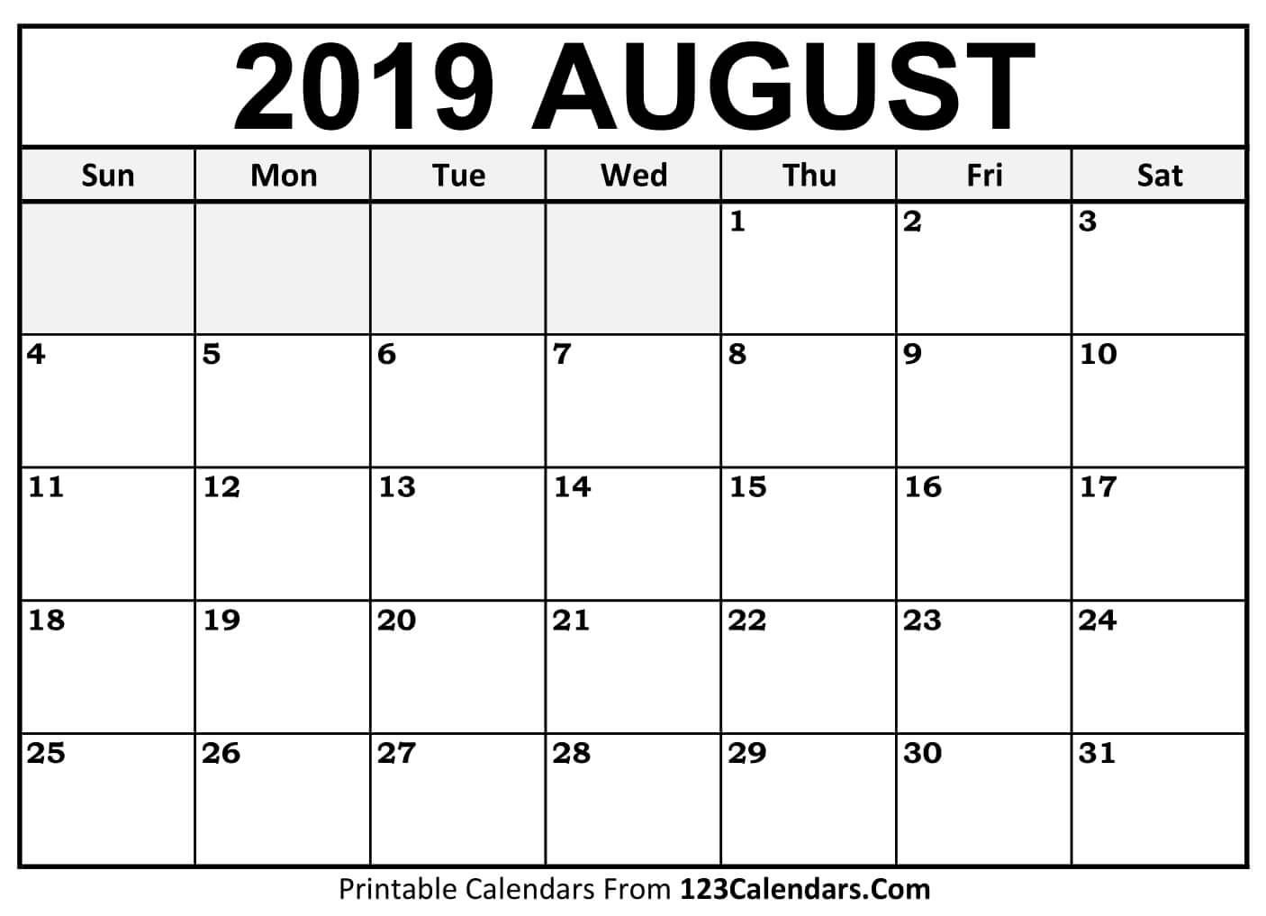 August 2019 calendar printable templates calendar printables
