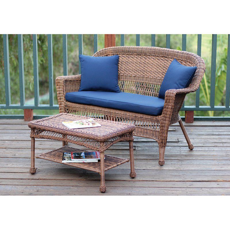 Outdoor Jeco Wicker Patio Loveseat And Coffee Table Set W00201 Outdoor Jeco Wicker Patio Loveseat And
