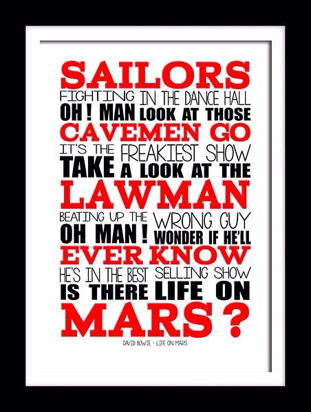 David Bowie Rebel Rebel music song lyrics Word Art Print Ziggy Life Mars Heroes