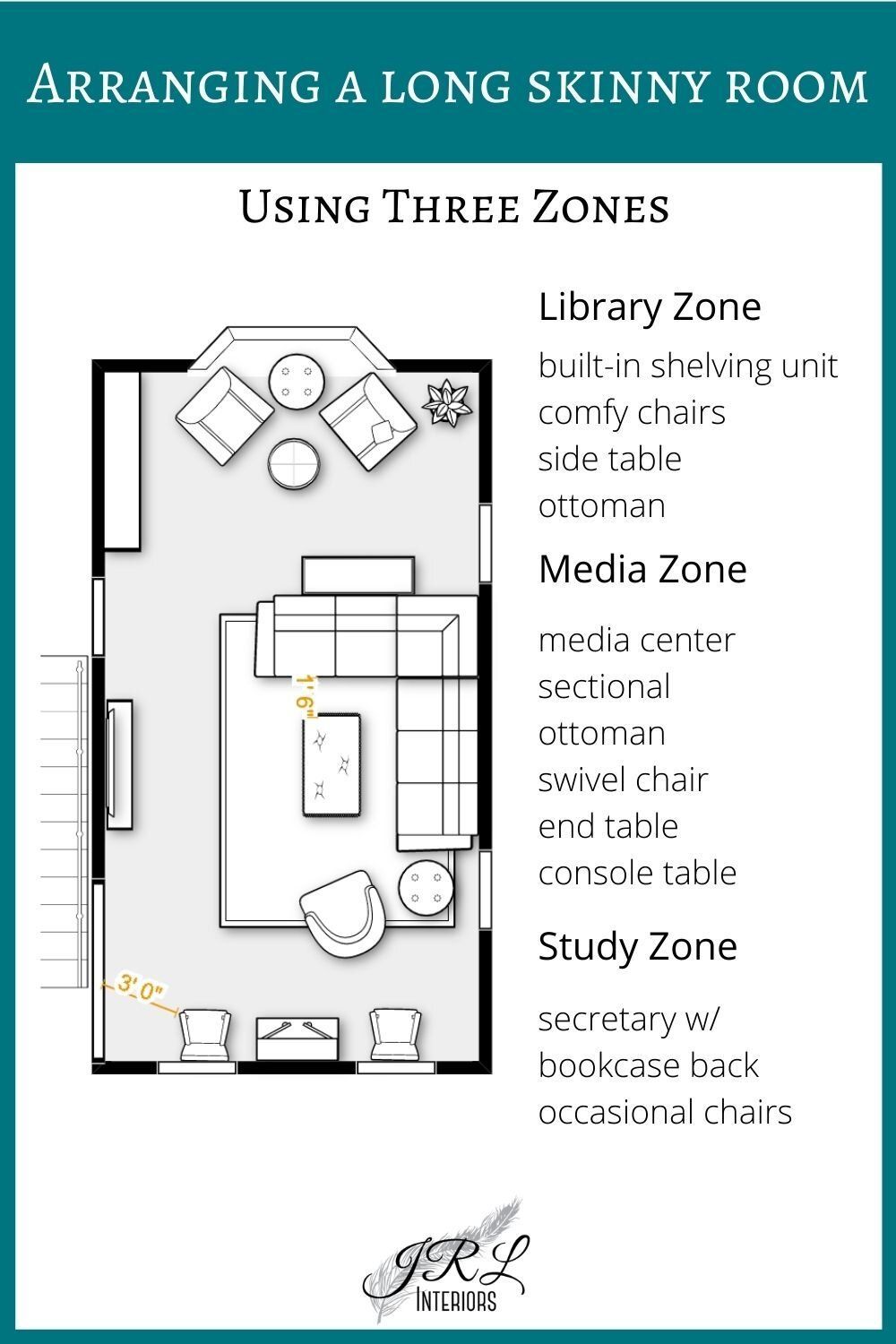 While it is not ideal to have the main traffic path between the TV and the seating it is sometimes necessary to get the best layout. This arrangement offers a lot of casual seating and a pleasing vista from the doorway as well as ample walk space. And because the stairway wall is not centered opposite the window wall, a sectional is the perfect solution to adjust for that and look visually correct. Narrow Family Room, Long Narrow Living Room, Rectangular Living Rooms, Large Living Room, Long And Narrow Bedroom Ideas, Narrow Living Room Dining Room Combo, Long Narrow Kitchen, Long Living Room Layout, Family Room Layout