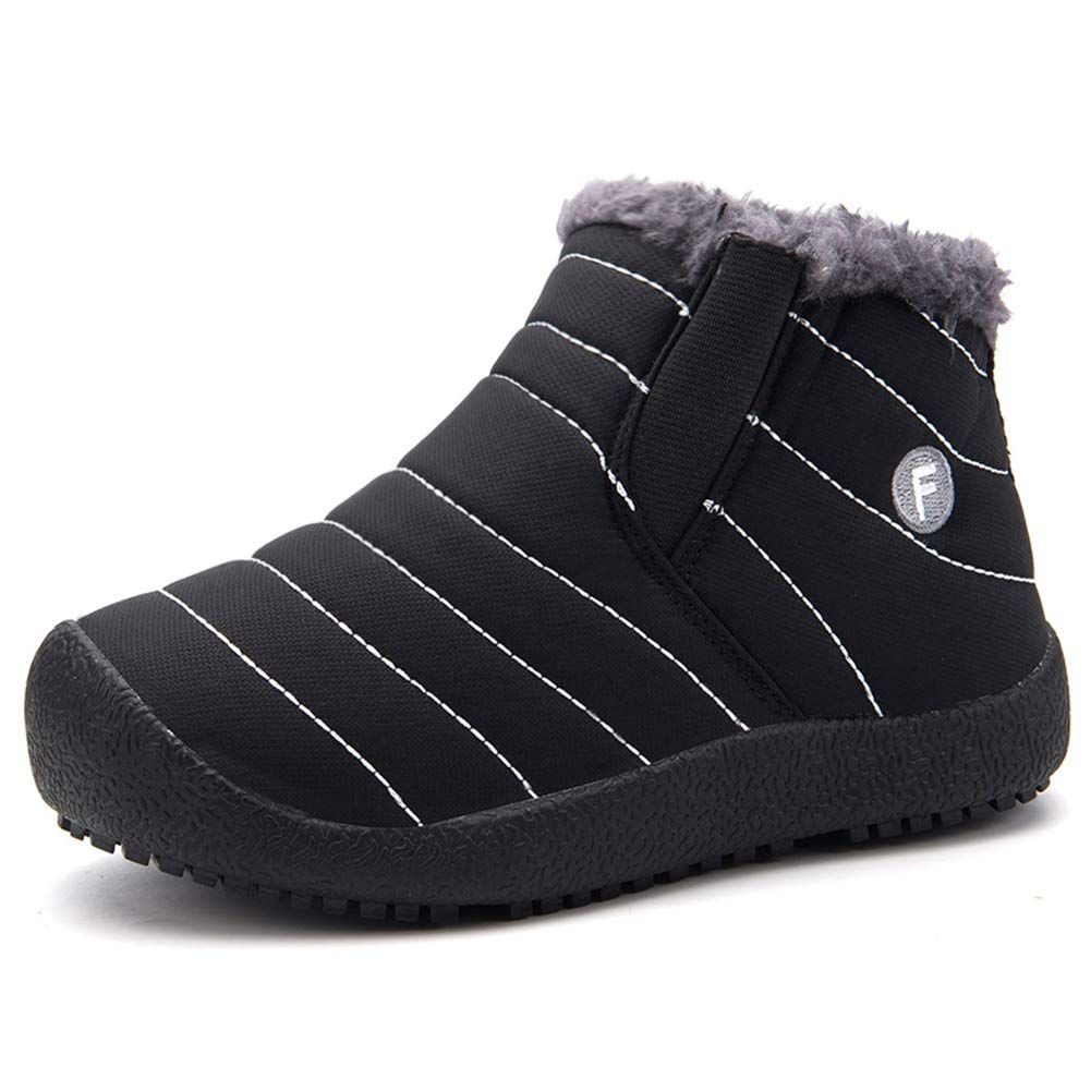 Boys Girls Suede Leather Outdoor Waterproof Fur Lined Winter Snow Boots Toddler//Little Kid//Big Kid