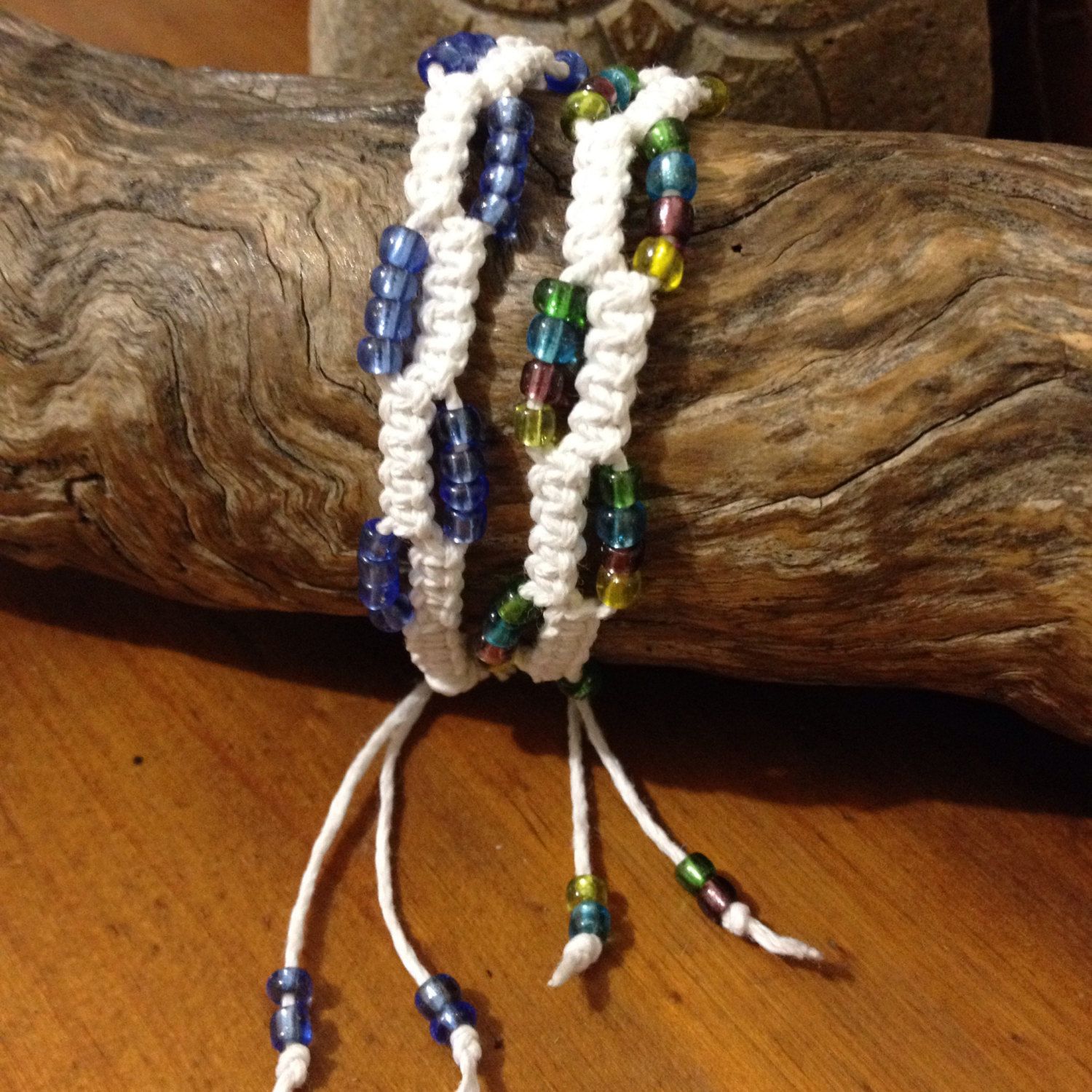 Handmade Hemp adjustable Friendship Braceletankletwristband Square Macrame Knot with Decorative Blown Glass Beads