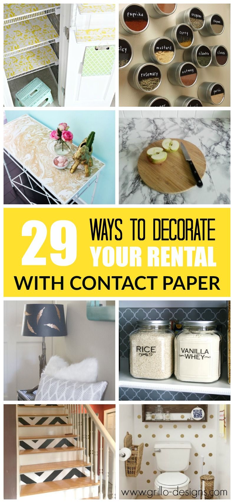 Using contact paper to decorate your rental is a great way to add a stylish touch without causing any lasting damage. Here are 29 ways contact paper can be used! Rental Home Decor, Diy Home Decor For Apartments, College Apartment Decor, Rental Decorating, Trendy Apartment, Apartment Life, Small Apartments, House Rental, Decorating Tips