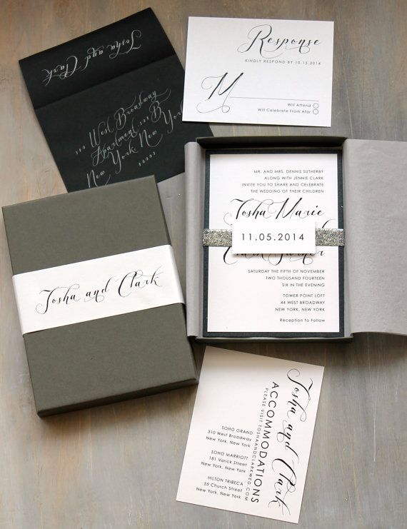 Black Script Customizable Modern Boxed Wedding Invitations Calligraphy Inspired Modern Invites In A Box Post These To Your Guests For An Unexpected Surprise Check Out More From Beacon Lane Here Www Beaconln