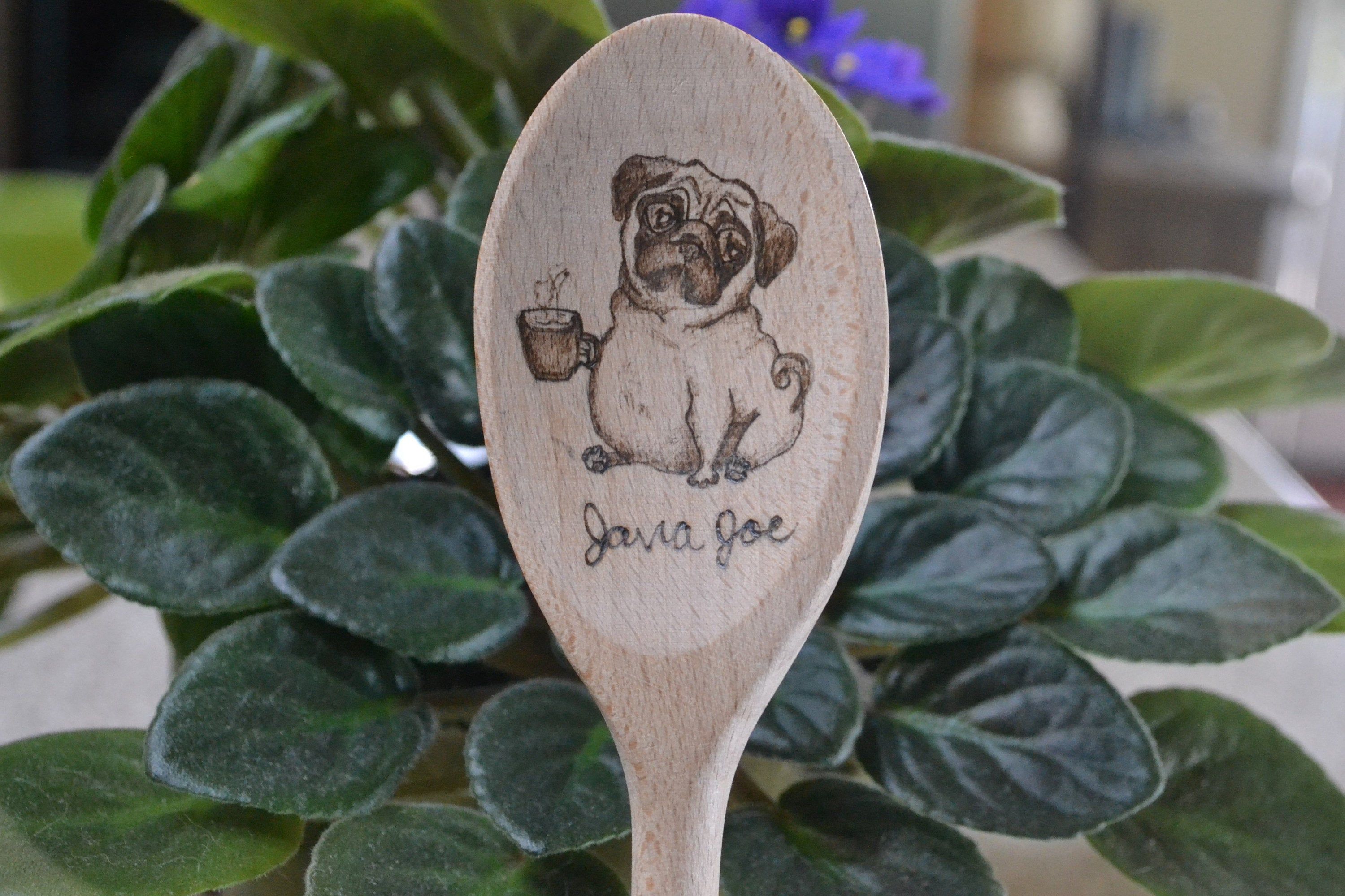 Kitchen utensils Wooden spoon Pug mom gift Pug artwork Cookie making spoon Pug spoon