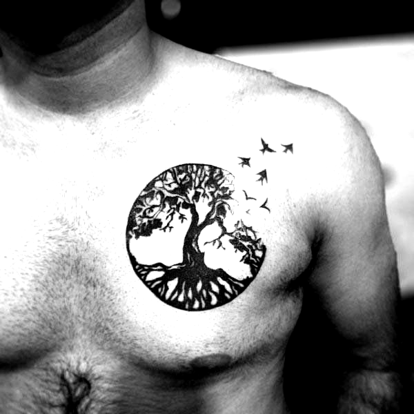 Geometric Upper Chest The Great Wave Circles Guys Tattoo Designs In 2020 Small Chest Tattoos Tattoos For Guys Chest Tattoo Men