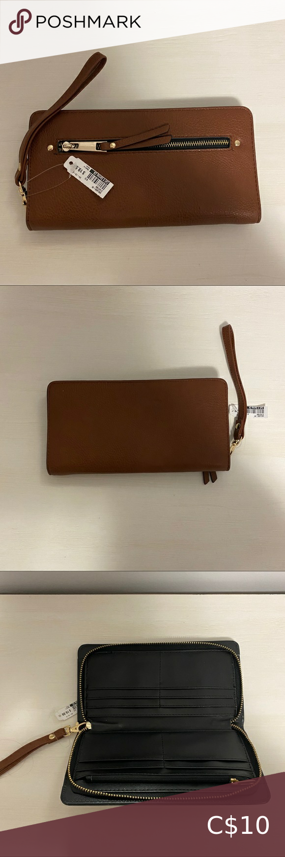 Brown Wristlet/Wallet with Gold Plated Details Brown Wristlet/Wallet with Gold Plated Details
