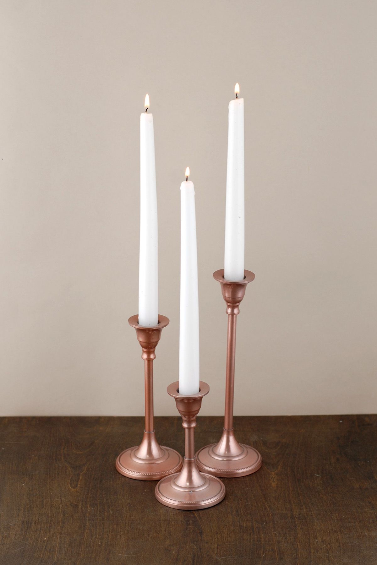 Taper candle holders rose gold 9in