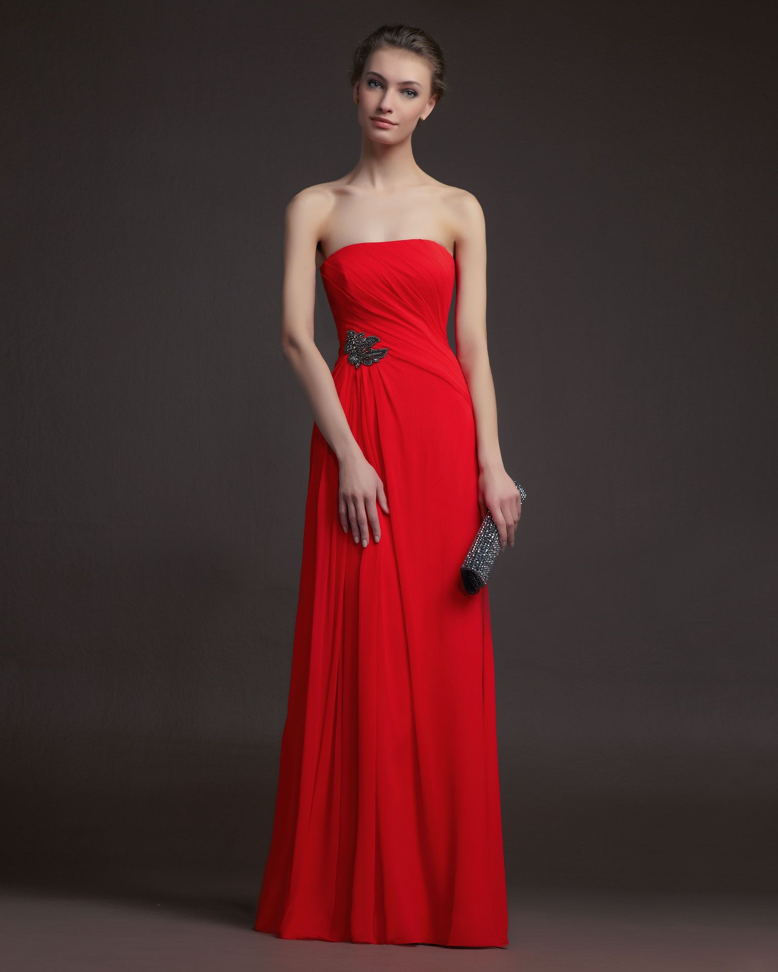 Sheath Column Strapless Red Prom Dress