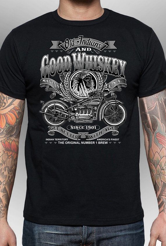Vintage style black short sleeve bikers T Shirt Indian image Bikers T shirt S-XL