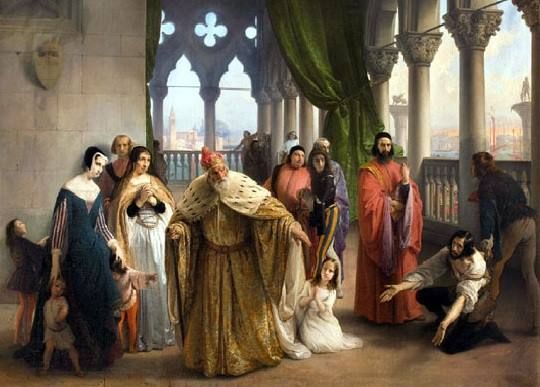 Hayez, L’ultimo abboccamento di Jacopo Foscari con la propria famiglia (I due Foscari), 1838-1840. Hayez lends his face to the aged protagonist, the doge, forced to accept the condemnation of his son Jacopo, unjustly accused of treason, while leaning on his cane trembling with emotion. Posters Art Prints, Fine Art Prints, Renaissance, Dada Art, Library Of Alexandria, Catalogue Raisonne, Dandi, Caspar David Friedrich, Italian Painters