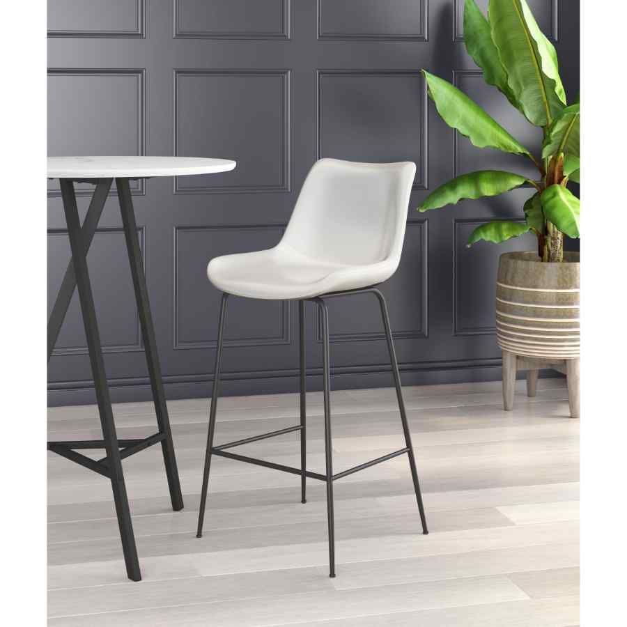 White Bar Height Pub Chair Heavy Duty Stain Resistant Powder Coated Steel Frame