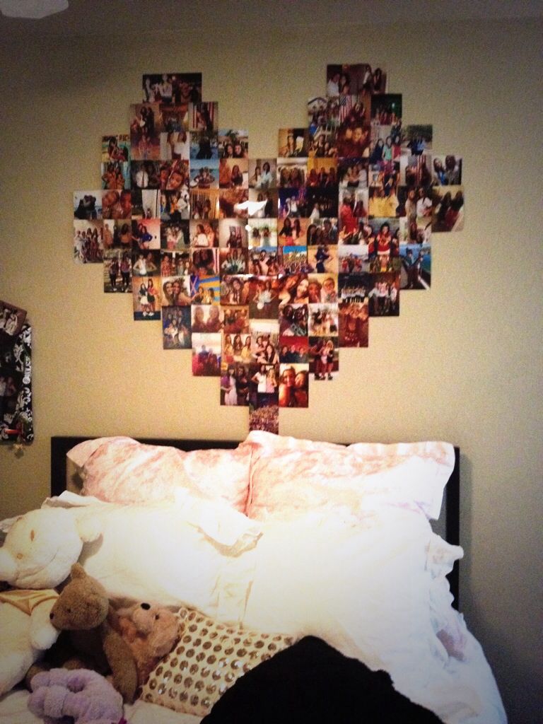 Heart shaped photo wall collage | Photo walls bedroom, Bedroom decor ...