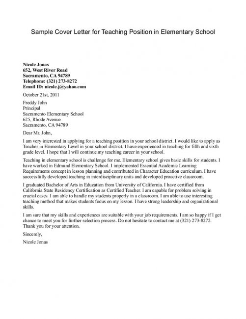 Examples Of Resumes And Cover Letters For Teachers resume