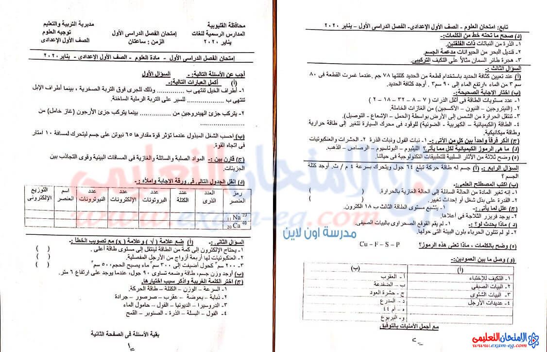 امتحان أولي إعدادي الرسمي في العلوم ترم أول 2020 محافظة القليوبية Bullet Journal Journal Exam