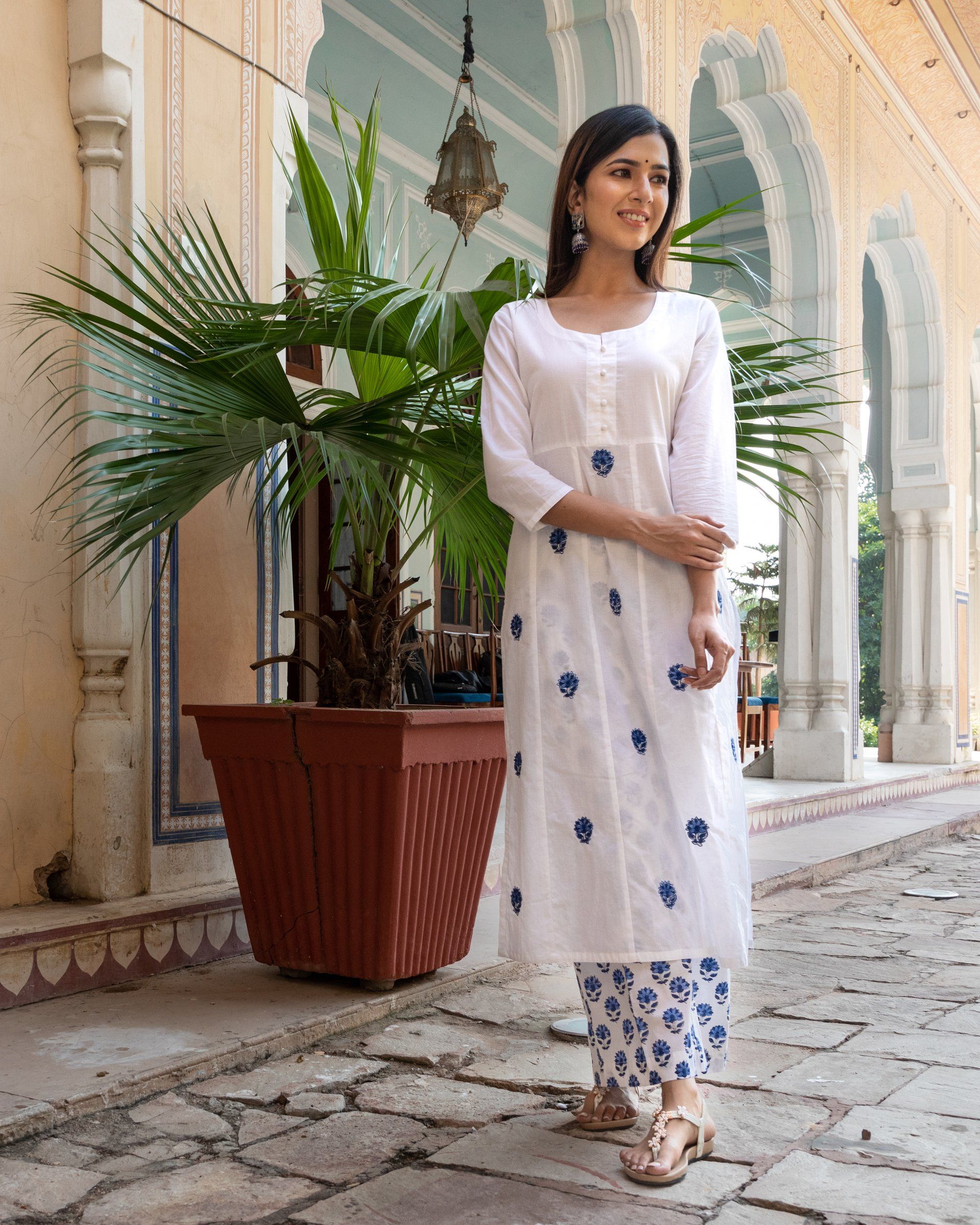 White Printed Kurta Pant Color-White Work-Print and Embroidery Work It comes with white printed, 3/4th sleeves kurta with straight printed palazzo pants. Fabric-Cotton Care-Hand Wash or Dry Clean Printed Palazzo Pants, Kurta Palazzo, Kurta With Pants, Things To Come, Straight, Embroidery, Summer Dresses, Care, Sleeves