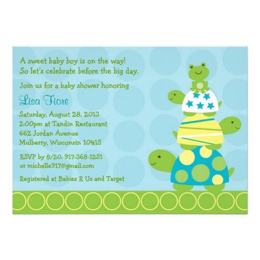 Turtle and Frog BLUES 20 Personalized Baby Shower Invitations