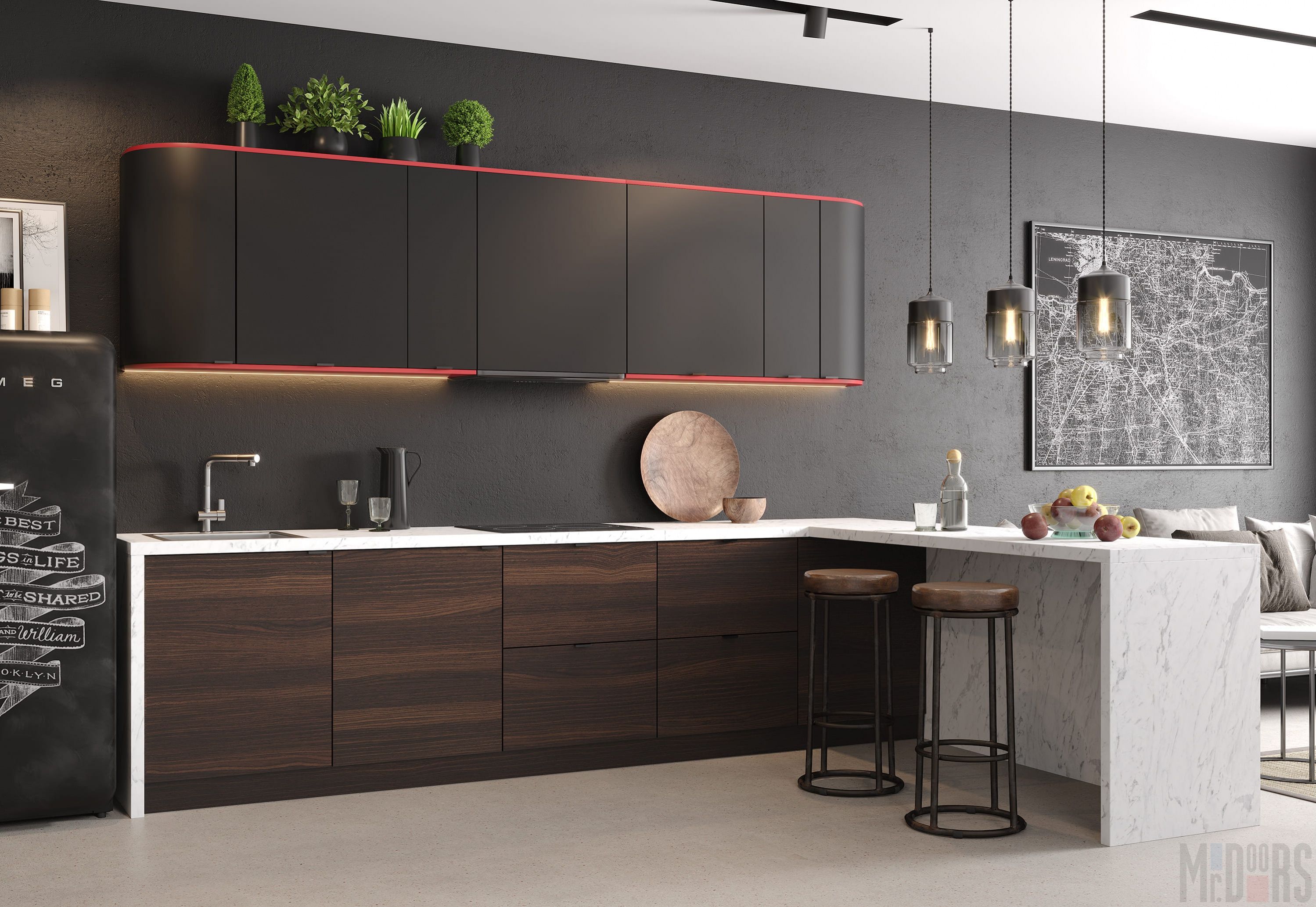 Брутальная кухня в черно коричневых тонах Double Vanity, Bathroom Lighting, Bathroom Vanity, Mirror, Modern, Furniture, Home Decor, Bathroom Light Fittings, Bathroom Vanity Lighting
