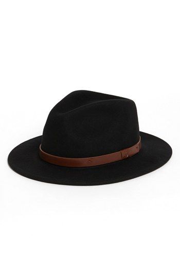 Brixton /"Messer/" Fedora Hat Black-Black Wide Brim Wool Felt Leather Band Cap