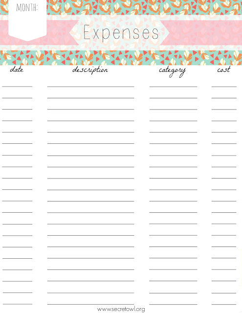 record your expenses printable printables printables planner