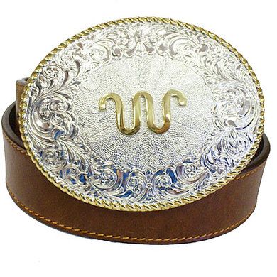 Initial /"W/" Letter Oval Gold /& Silver Rodeo Western Cowboy Metal Belt Buckle