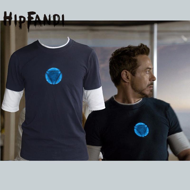 Marvel Iron Man3 Tony Stark Arc Reactor Luminous cosplay Tops Mens vest T-Shirt
