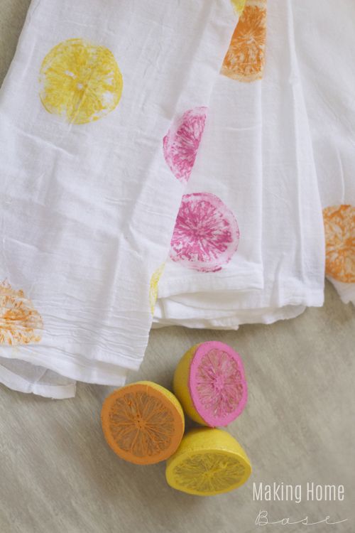 DIY Painted Tea Towel – Colorful Citrus Stamped Kids Crafts, Painting Crafts For Kids, Diy And Crafts, Arts And Crafts, Cheap Crafts, Homemade Crafts, Cheap Diy, Fruit Painting, Fabric Painting