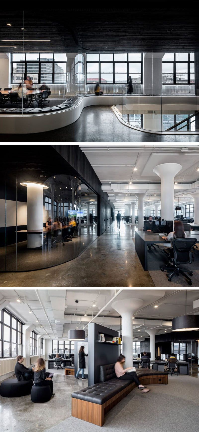 in this new york office space there s curved tinted glass areas with