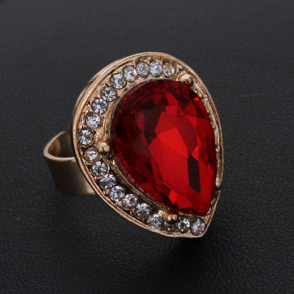YAZILIND Women Bridal Red Crystal Jewelry Sets 18K Gold Plated Necklace Earrings Bracelet Ring Sets