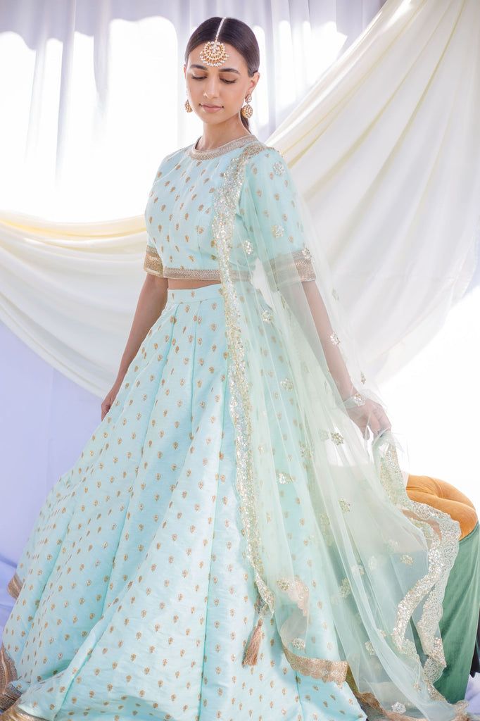 Blue Lengha, Lengha Choli, Choli Dress, Chaniya Choli, Indian Designer Outfits, Indian Fashion Dresses, Designer Dresses, Indian Wedding Outfits, Indian Outfits