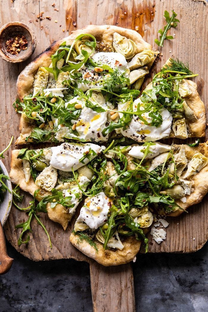 Artichoke Pesto and Burrata Pizza with Lemony Arugula. - Half Baked Harvest