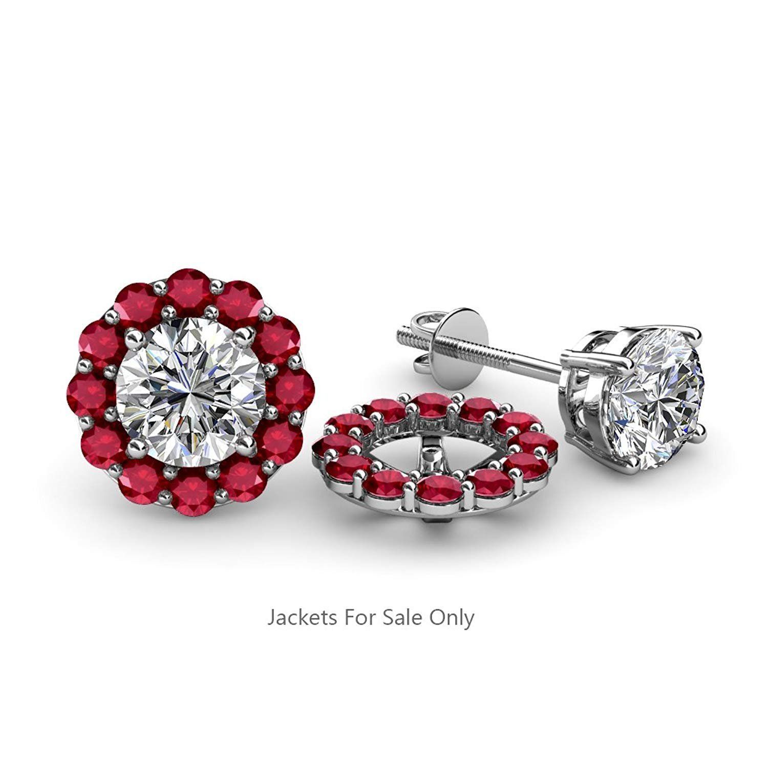 Ruby Halo Jacket for Stud Earrings 0.57 ct tw in 14K White Gold | Stud