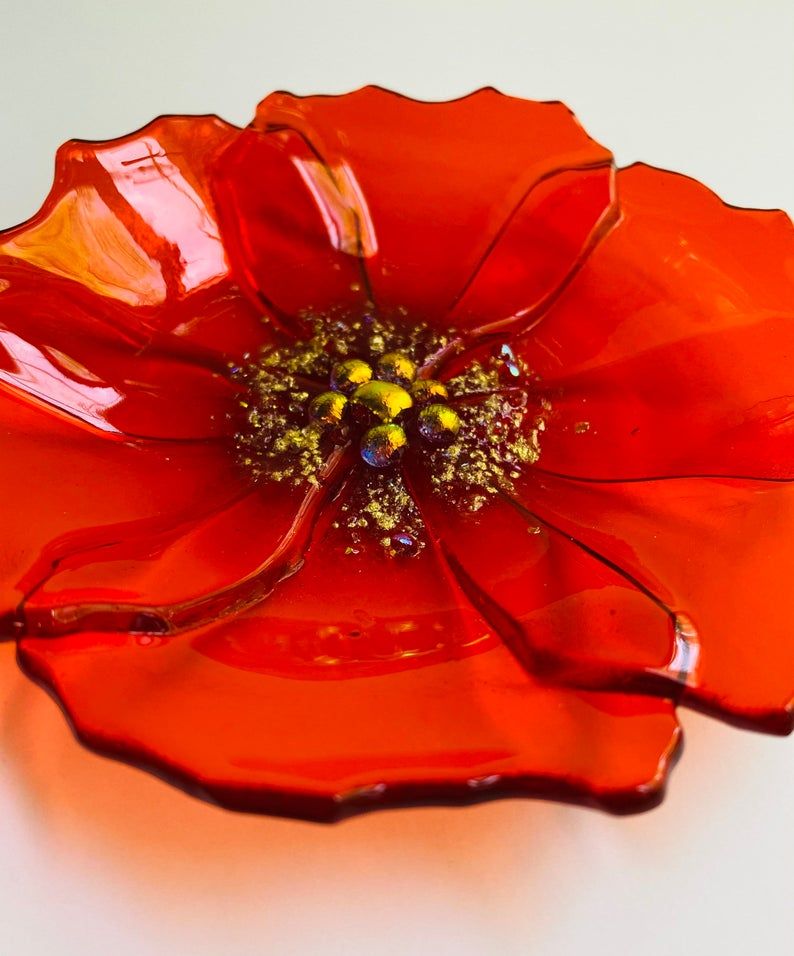 Fused Glass Flower Soap Dish Trinket Dish Small Orange Flower Soap Dish