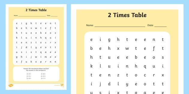 21 Times Table Speed Test Multiplication 2 Times Tables Wordsearch Worksheet multipilication