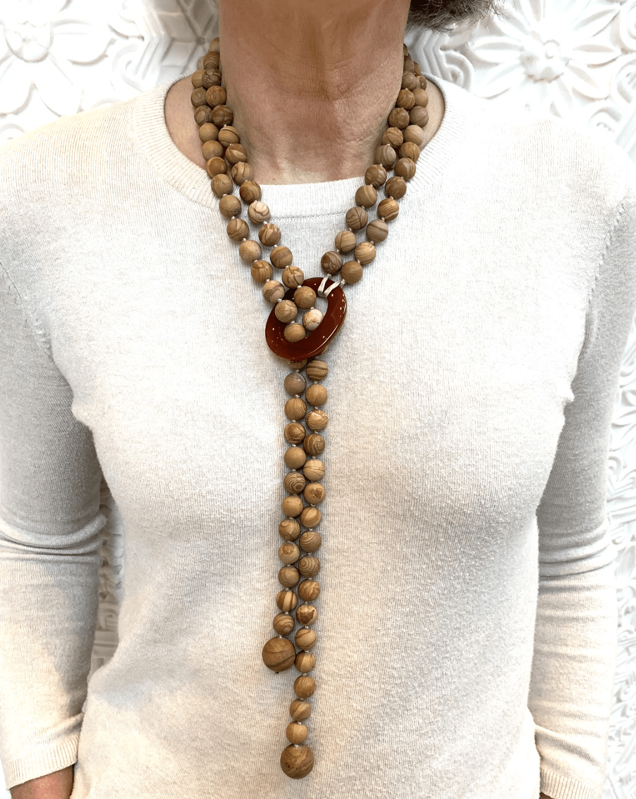 Handmade Picture Jasper beaded necklace with Picture Jasper pendant.