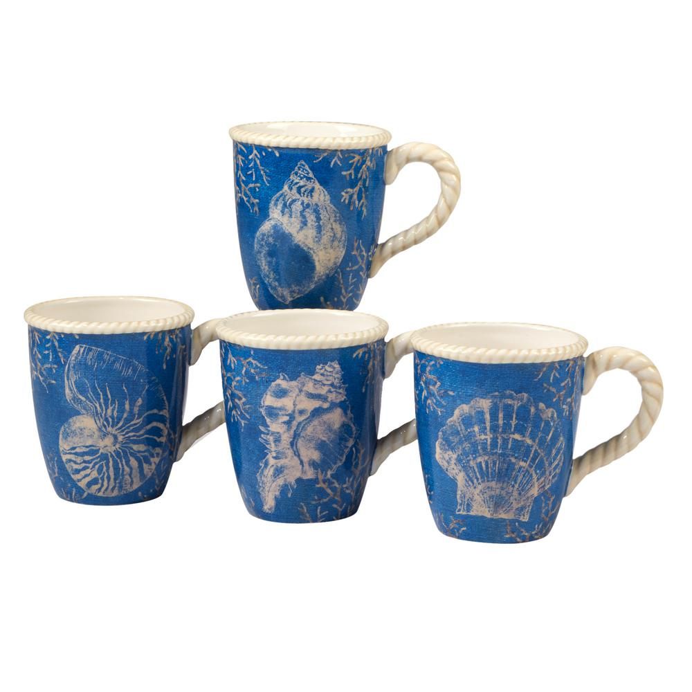 Set of 4 Multicolor Certified International Indigold Bird Mugs 15 oz