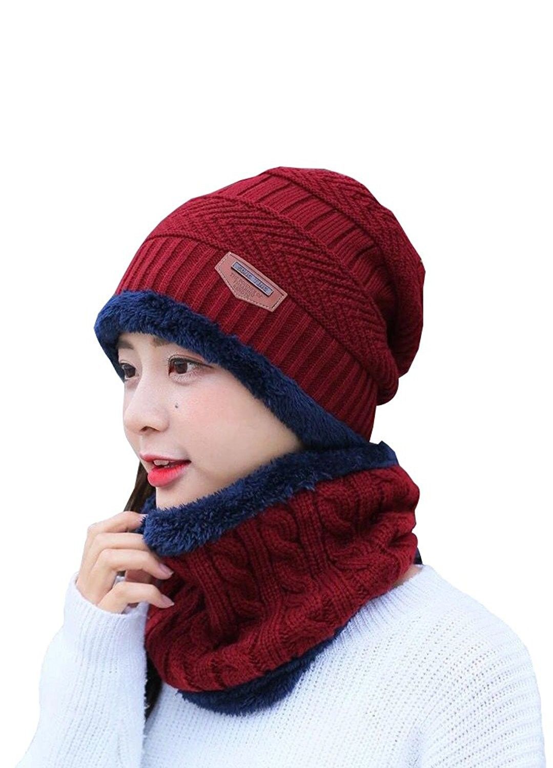 woman BEANIE fall winter indoor Hats knit Cap ROSEW