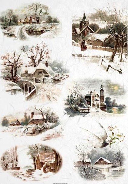 Rice Paper for Decoupage Decopatch Scrapbook Craft Sheet Vintage Winter Night