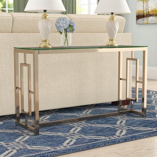 World Menagerie Laya Coffee Table Reviews Console Living Room Furniture Sofa Console Table Living Room Furniture, Heavy Glass Console Table