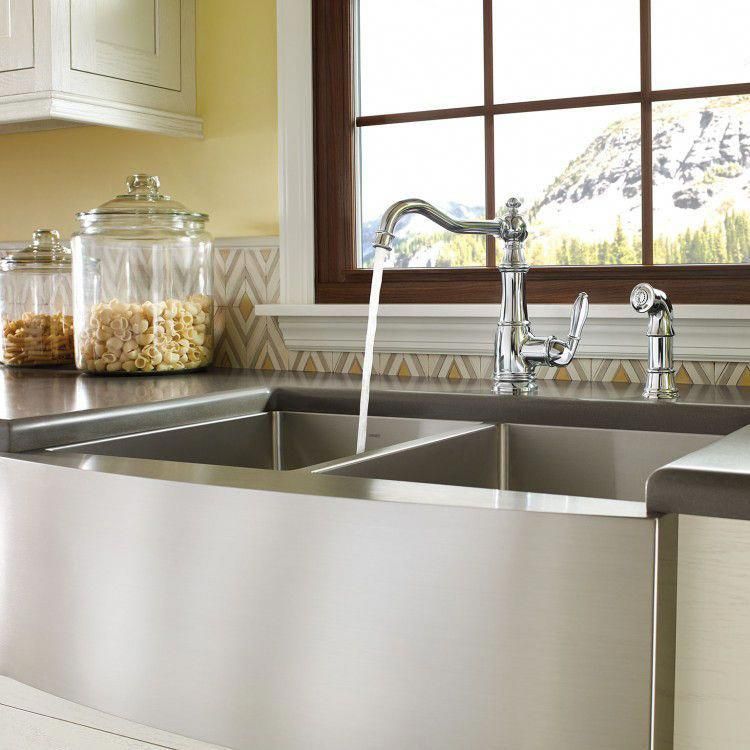 Moen 1800 Series 30 X 21 Stainless Steel 18 Gauge Double Bowl Moen 1800 Series 30 X 21 Stainless Steel 18 Gauge Double Bowl Farmhouse Kitchen Sink G18220 The