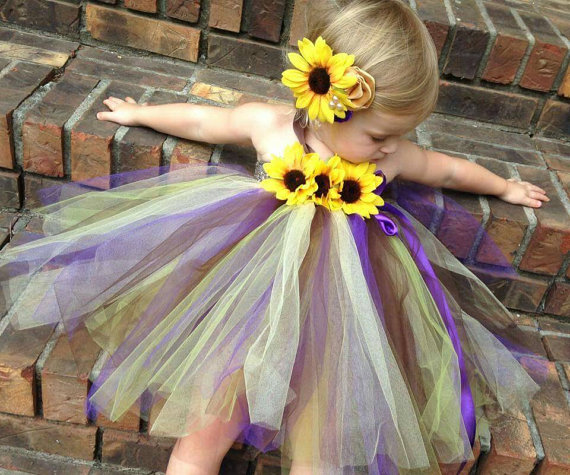 Sunflower Flower Girl Dress Purple