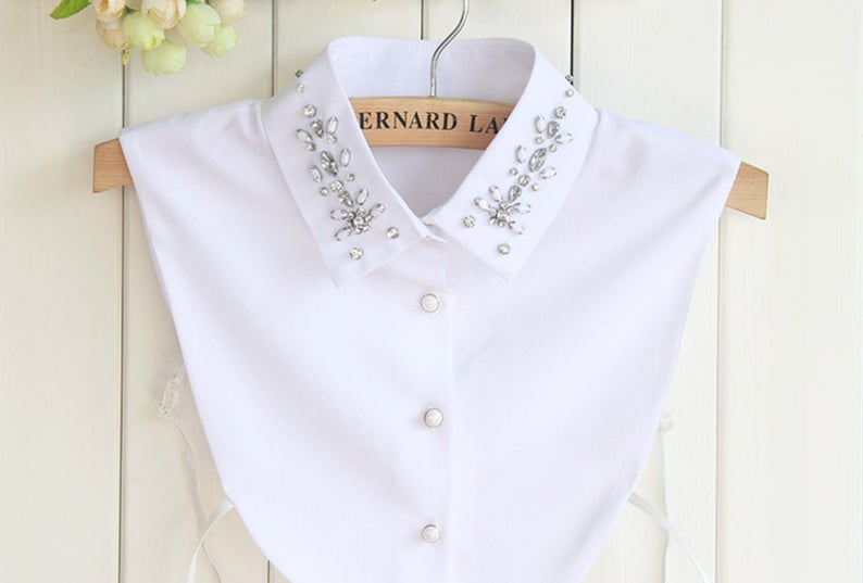 Beaded Half Shirt Chiffon Collar F029 Etsy In 2021 Fake Collar Collars For Women Half Shirts