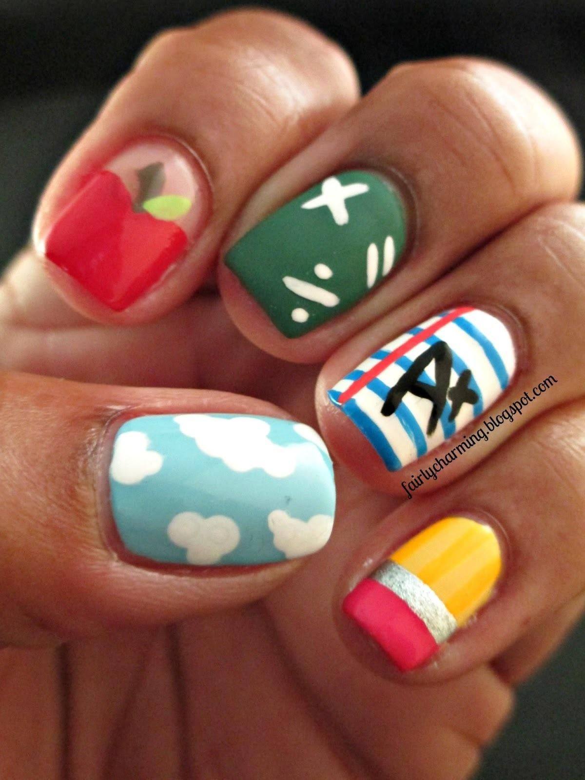School Theme Nail Designs That Make Us Want To Hit The Books Take A Page From Fairly Charming S Book And Combine Your Five Favorite Back To School Theme Nail Designs Into One Major Mani We Can T Blame You For Not