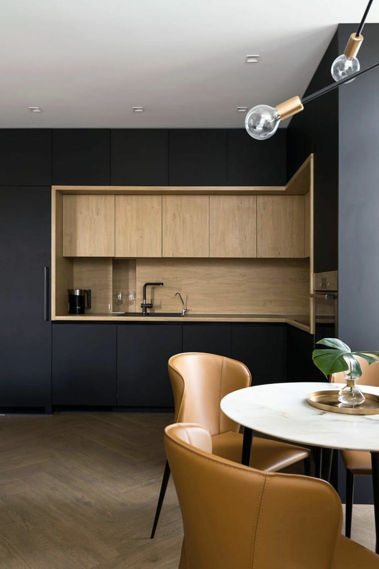 Cocinas Negras Con Elementos De Madera 50 Disenos Que Le