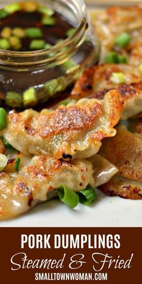 Pork Dumplings | Steamed Dumpling | Pan Fried Dumplings | Appetizer | Asian Cuisine | Asian Appetizer | Steamed Potstickers | Fried Potstickers | New Years Eve Party Appetizer | Party Food | Small Town Woman #porkdumplings #potstickers #smalltownwoman via @bethpierce0151 Asian Appetizers, Party Food Appetizers, Appetizer Recipes, Wonton Recipes, Parties Food, Appetizer Ideas, Easy Chinese Recipes, Asian Recipes, Asian Foods