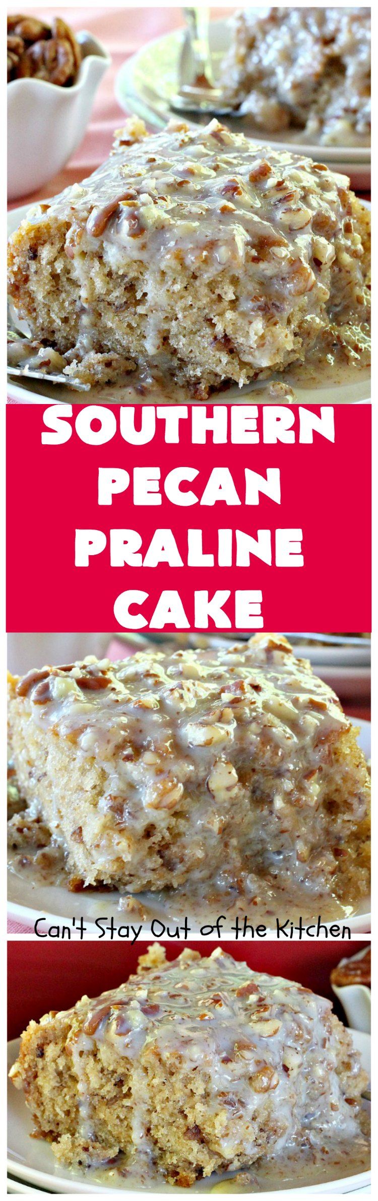 Southern Pecan Praline Cake | Can't Stay Out of the Kitchen | this fantastic #cake tastes like eating #pralines in a butter #pecan cake! It explodes in flavor & is perfect for #dessert or a #holiday #breakfast since it has the consistency of #coffeecake. #Easter #MothersDay #FathersDay Pecan Praline Cake, Butter Pecan Cake, Pecan Pralines, Southern Praline Cake, Southern Cake, Pecan Recipes, Cake Mix Recipes, Dessert Recipes, Cake Mixes